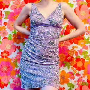 Vintage 90s y2k Lavender purple mini dress with botanical print